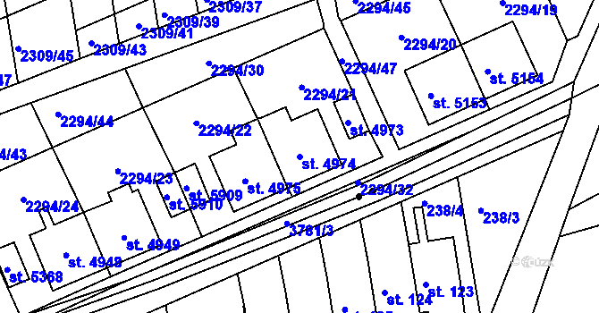 Parcela st. 4974 v KÚ Dvůr Králové nad Labem, Katastrální mapa