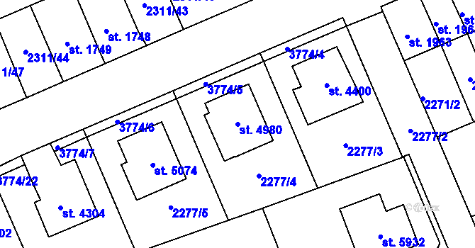 Parcela st. 4980 v KÚ Dvůr Králové nad Labem, Katastrální mapa