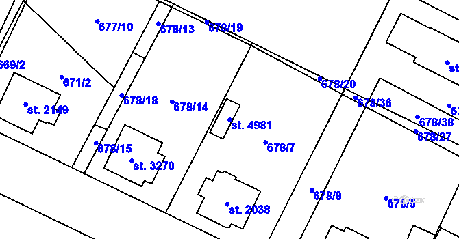 Parcela st. 4981 v KÚ Dvůr Králové nad Labem, Katastrální mapa