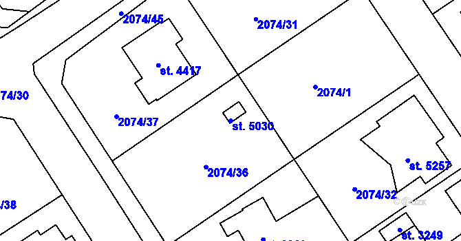 Parcela st. 5030 v KÚ Dvůr Králové nad Labem, Katastrální mapa