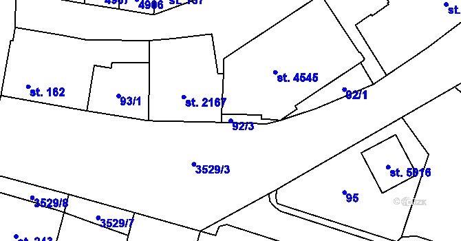 Parcela st. 92/3 v KÚ Dvůr Králové nad Labem, Katastrální mapa