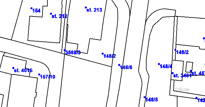 Parcela st. 148/2 v KÚ Dvůr Králové nad Labem, Katastrální mapa
