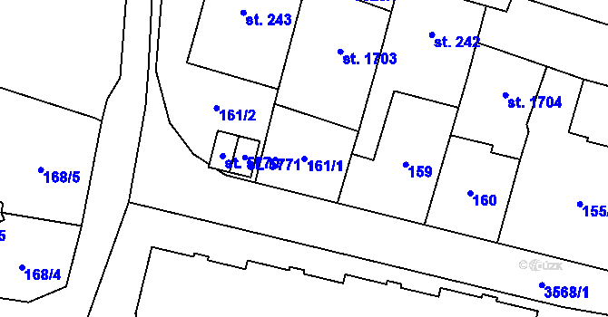 Parcela st. 161/1 v KÚ Dvůr Králové nad Labem, Katastrální mapa