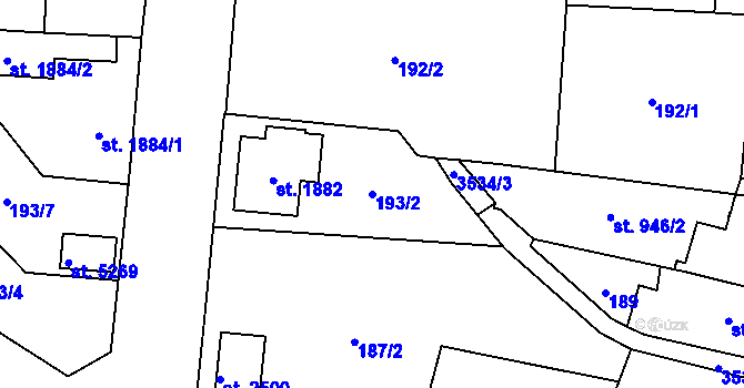 Parcela st. 193/2 v KÚ Dvůr Králové nad Labem, Katastrální mapa
