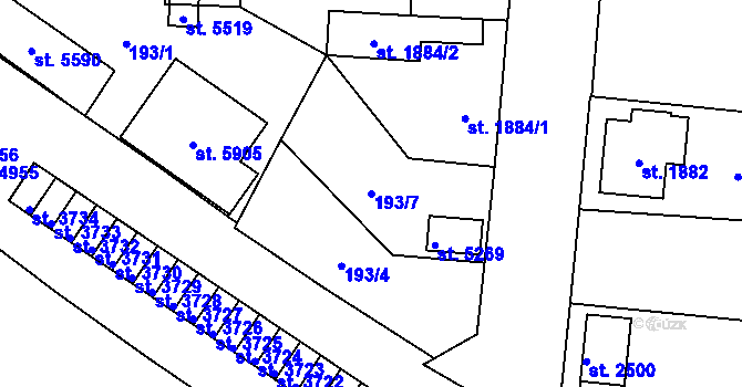 Parcela st. 193/7 v KÚ Dvůr Králové nad Labem, Katastrální mapa
