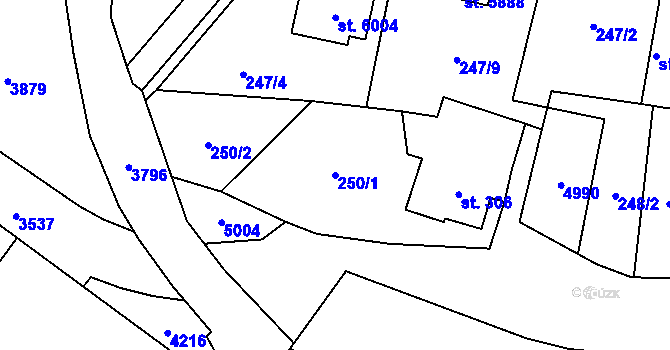Parcela st. 250/1 v KÚ Dvůr Králové nad Labem, Katastrální mapa