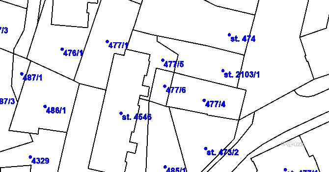 Parcela st. 477/6 v KÚ Dvůr Králové nad Labem, Katastrální mapa