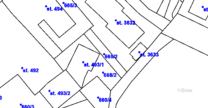 Parcela st. 665/2 v KÚ Dvůr Králové nad Labem, Katastrální mapa