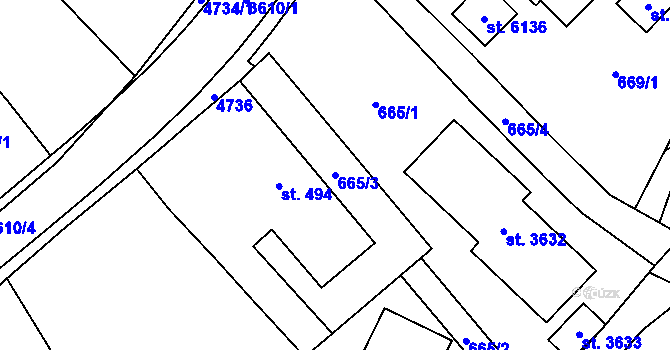 Parcela st. 665/3 v KÚ Dvůr Králové nad Labem, Katastrální mapa