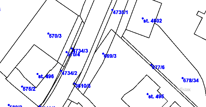 Parcela st. 669/3 v KÚ Dvůr Králové nad Labem, Katastrální mapa
