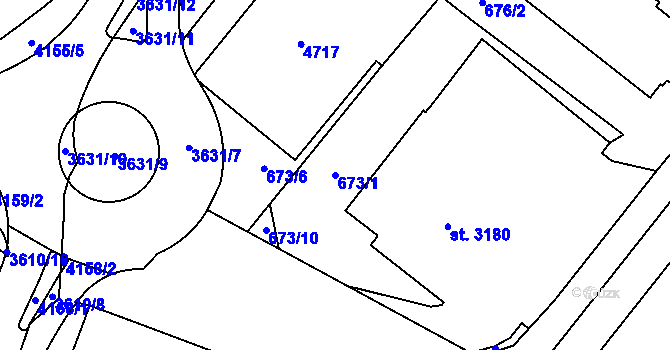 Parcela st. 673/1 v KÚ Dvůr Králové nad Labem, Katastrální mapa