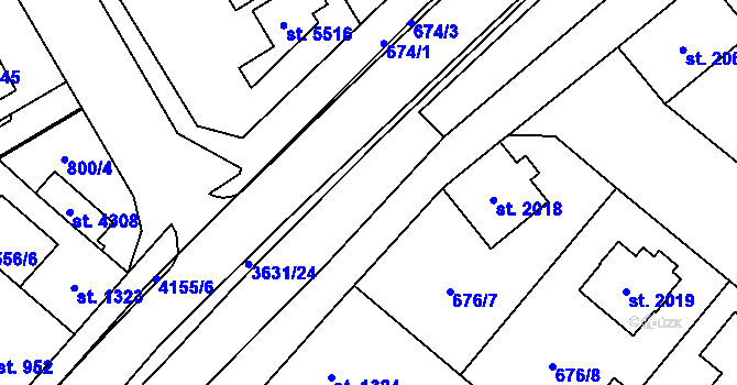 Parcela st. 673/2 v KÚ Dvůr Králové nad Labem, Katastrální mapa
