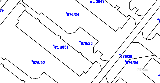 Parcela st. 676/23 v KÚ Dvůr Králové nad Labem, Katastrální mapa