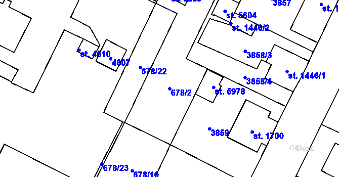 Parcela st. 678/2 v KÚ Dvůr Králové nad Labem, Katastrální mapa