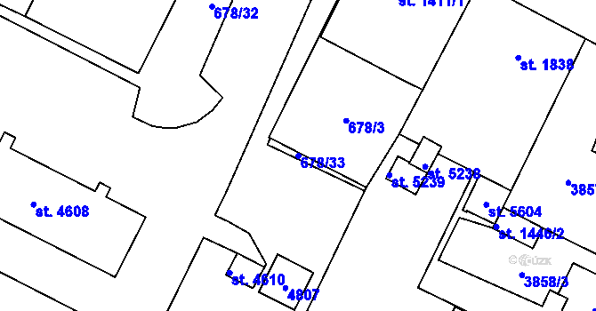 Parcela st. 678/33 v KÚ Dvůr Králové nad Labem, Katastrální mapa