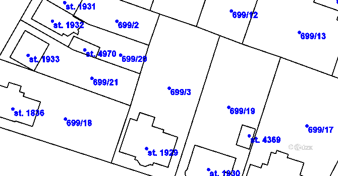Parcela st. 699/3 v KÚ Dvůr Králové nad Labem, Katastrální mapa