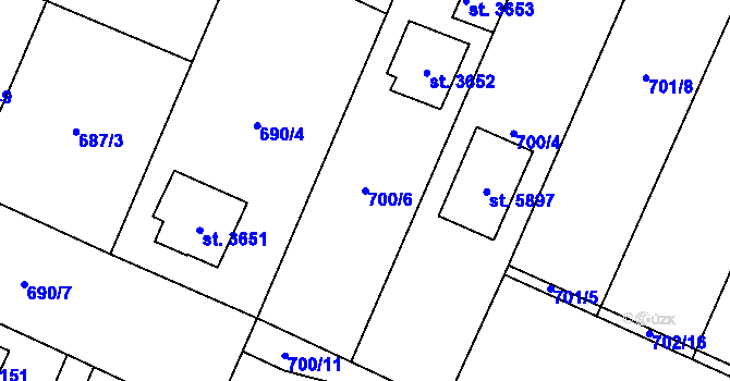 Parcela st. 700/6 v KÚ Dvůr Králové nad Labem, Katastrální mapa