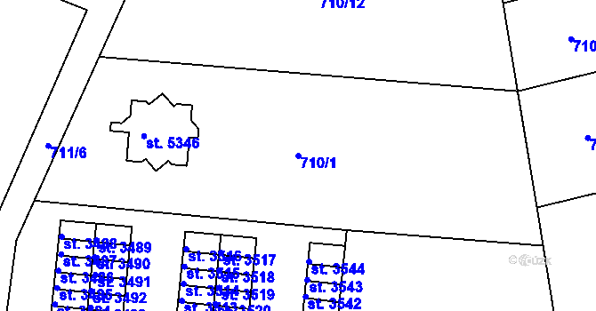 Parcela st. 710/1 v KÚ Dvůr Králové nad Labem, Katastrální mapa