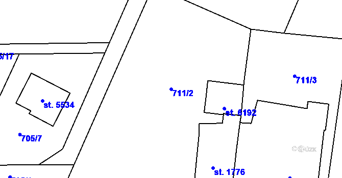Parcela st. 711/2 v KÚ Dvůr Králové nad Labem, Katastrální mapa
