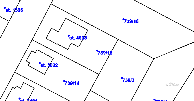 Parcela st. 739/16 v KÚ Dvůr Králové nad Labem, Katastrální mapa