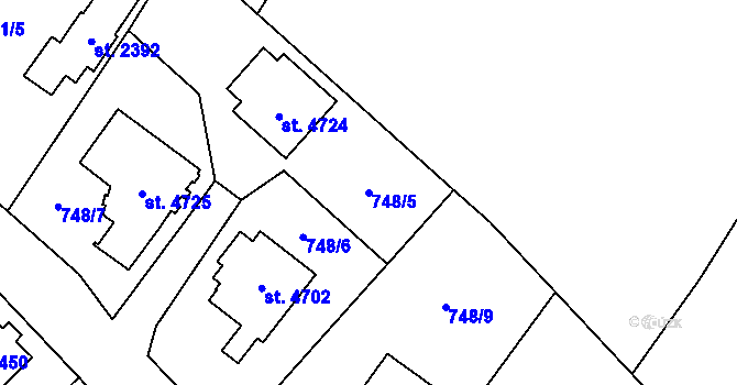 Parcela st. 748/5 v KÚ Dvůr Králové nad Labem, Katastrální mapa