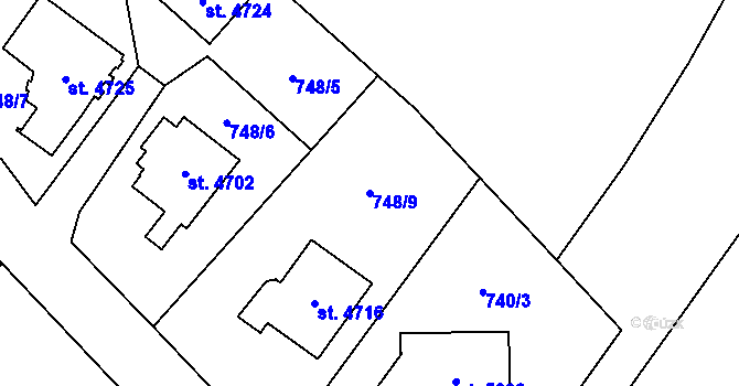 Parcela st. 748/9 v KÚ Dvůr Králové nad Labem, Katastrální mapa