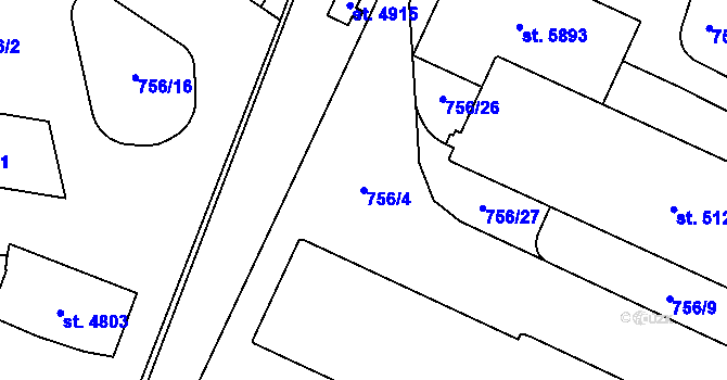 Parcela st. 756/4 v KÚ Dvůr Králové nad Labem, Katastrální mapa