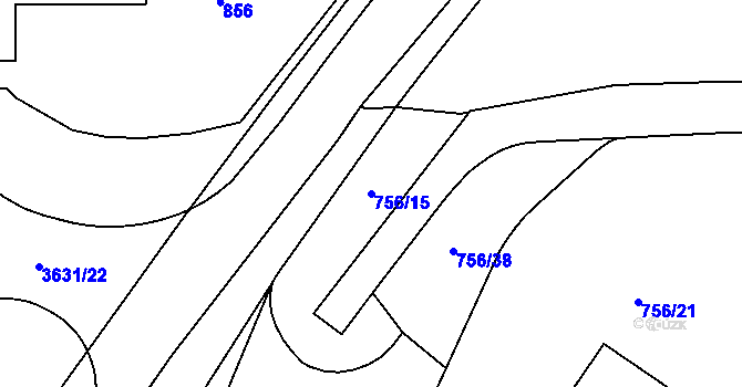 Parcela st. 756/15 v KÚ Dvůr Králové nad Labem, Katastrální mapa