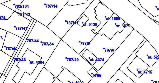 Parcela st. 787/9 v KÚ Dvůr Králové nad Labem, Katastrální mapa