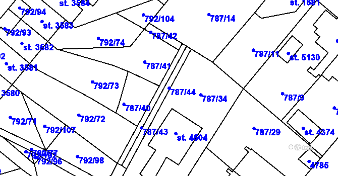 Parcela st. 787/44 v KÚ Dvůr Králové nad Labem, Katastrální mapa
