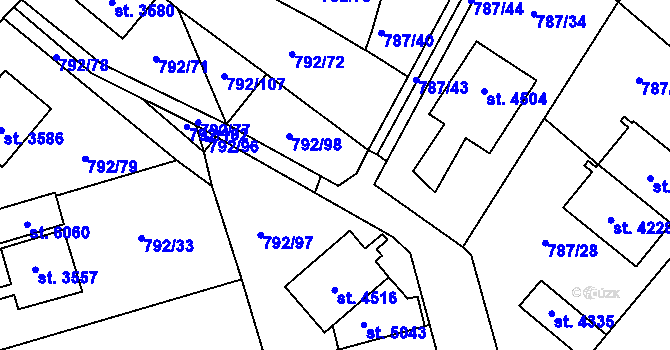 Parcela st. 787/45 v KÚ Dvůr Králové nad Labem, Katastrální mapa