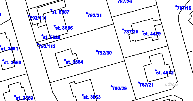 Parcela st. 792/30 v KÚ Dvůr Králové nad Labem, Katastrální mapa