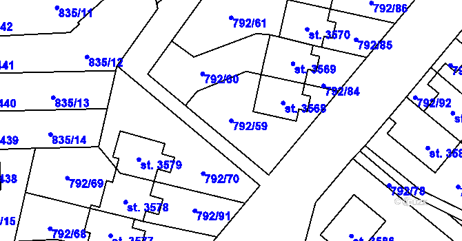 Parcela st. 792/59 v KÚ Dvůr Králové nad Labem, Katastrální mapa