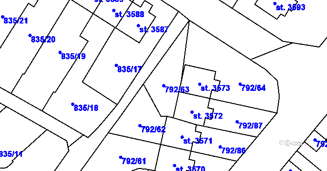 Parcela st. 792/63 v KÚ Dvůr Králové nad Labem, Katastrální mapa