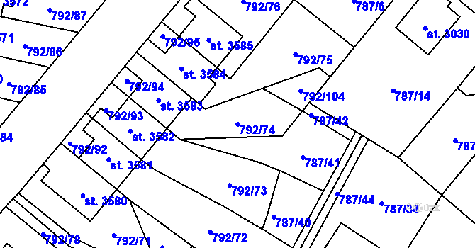 Parcela st. 792/74 v KÚ Dvůr Králové nad Labem, Katastrální mapa