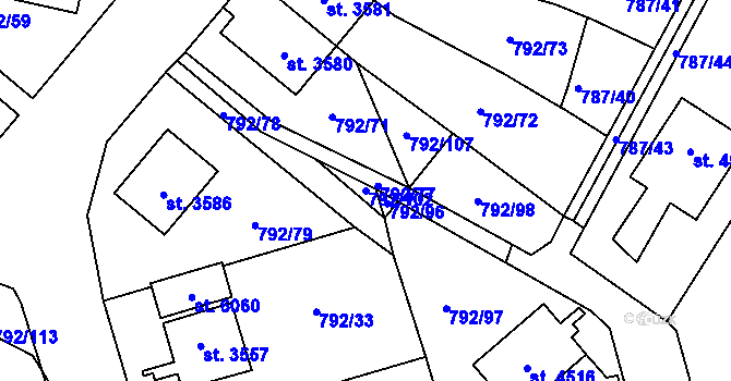 Parcela st. 792/102 v KÚ Dvůr Králové nad Labem, Katastrální mapa