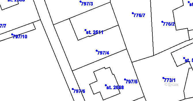 Parcela st. 797/4 v KÚ Dvůr Králové nad Labem, Katastrální mapa