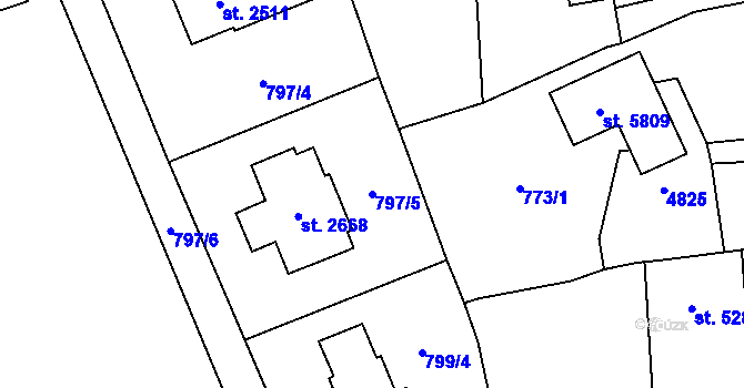 Parcela st. 797/5 v KÚ Dvůr Králové nad Labem, Katastrální mapa