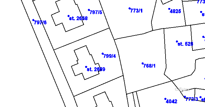 Parcela st. 799/4 v KÚ Dvůr Králové nad Labem, Katastrální mapa