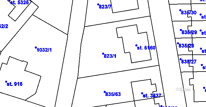 Parcela st. 823/1 v KÚ Dvůr Králové nad Labem, Katastrální mapa