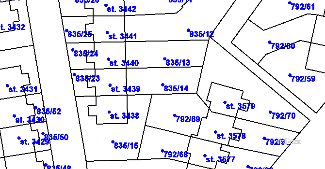 Parcela st. 835/14 v KÚ Dvůr Králové nad Labem, Katastrální mapa