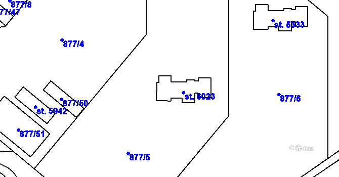 Parcela st. 877/5 v KÚ Dvůr Králové nad Labem, Katastrální mapa