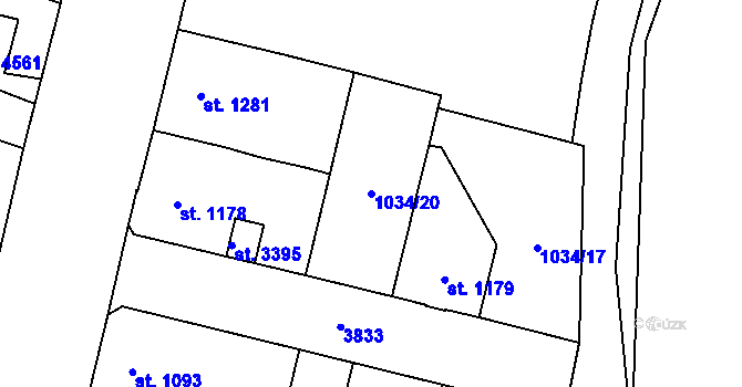 Parcela st. 1034/20 v KÚ Dvůr Králové nad Labem, Katastrální mapa