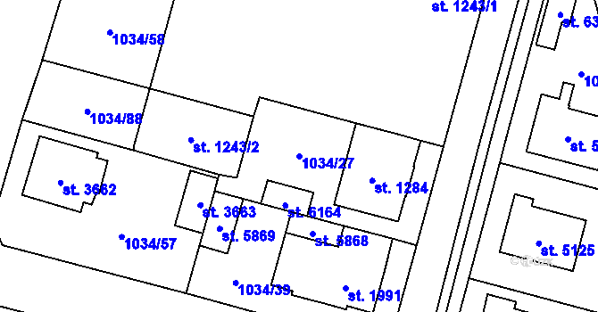 Parcela st. 1034/27 v KÚ Dvůr Králové nad Labem, Katastrální mapa