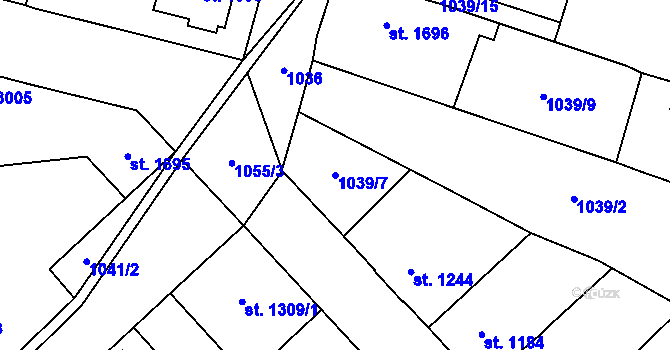 Parcela st. 1039/7 v KÚ Dvůr Králové nad Labem, Katastrální mapa