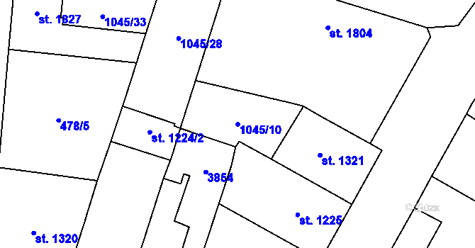 Parcela st. 1045/10 v KÚ Dvůr Králové nad Labem, Katastrální mapa