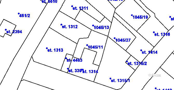 Parcela st. 1045/11 v KÚ Dvůr Králové nad Labem, Katastrální mapa