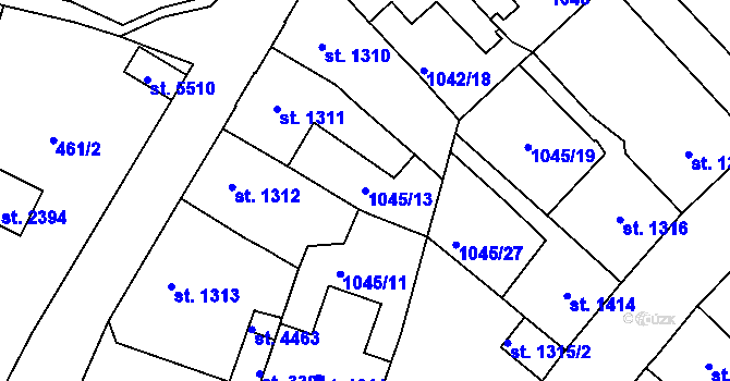 Parcela st. 1045/13 v KÚ Dvůr Králové nad Labem, Katastrální mapa