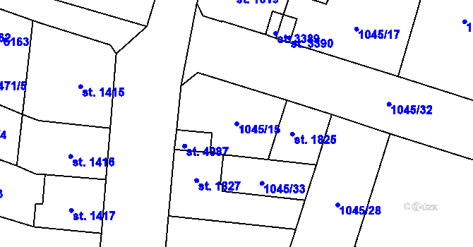 Parcela st. 1045/15 v KÚ Dvůr Králové nad Labem, Katastrální mapa