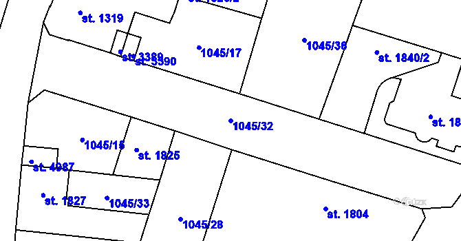 Parcela st. 1045/32 v KÚ Dvůr Králové nad Labem, Katastrální mapa